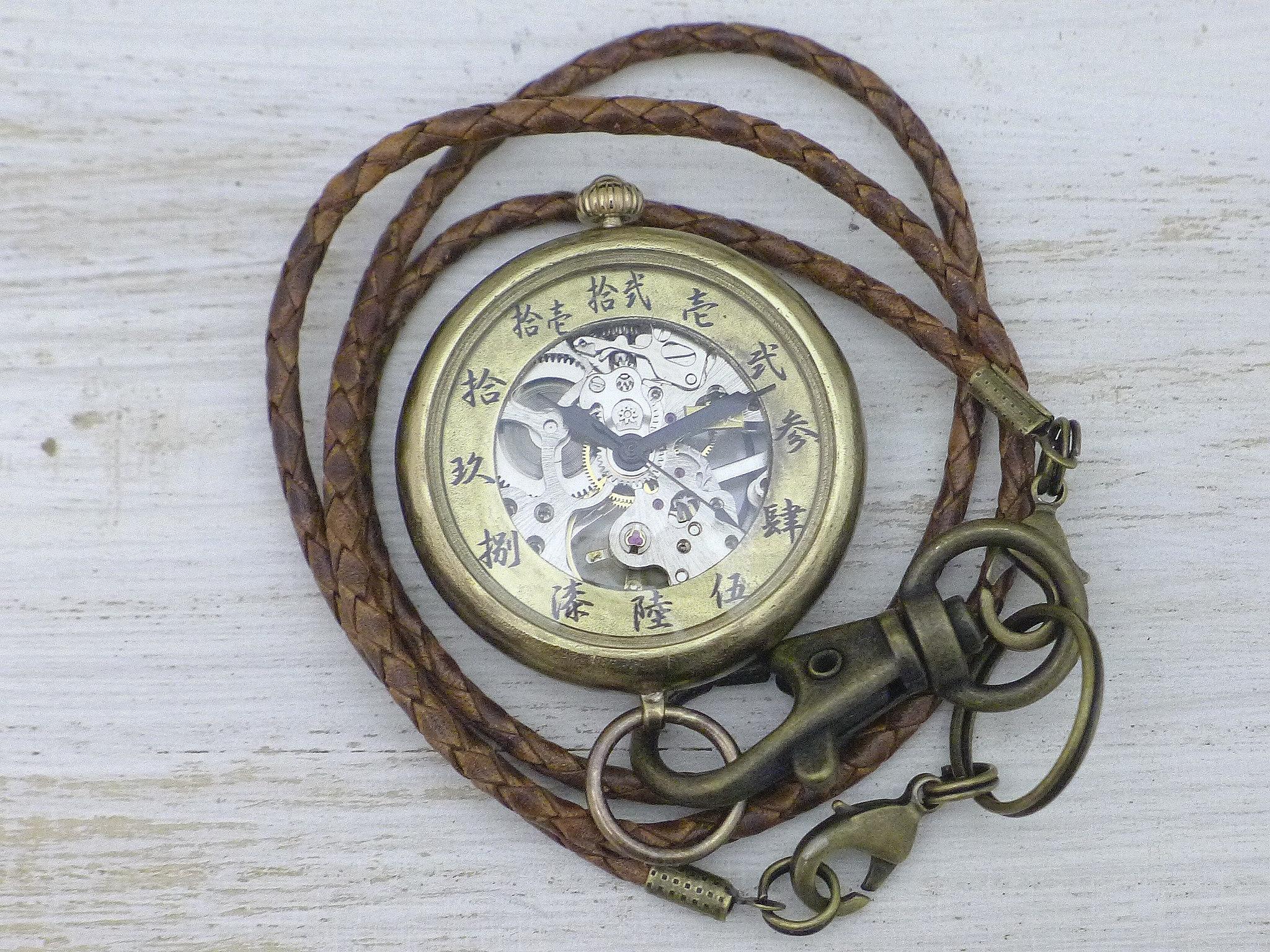 "倭ノ刻手巻懐二" 旧漢数字(大字)インデックス 手巻懐中時計き38mm 手作り腕時計 [BHW154]1枚目の画像