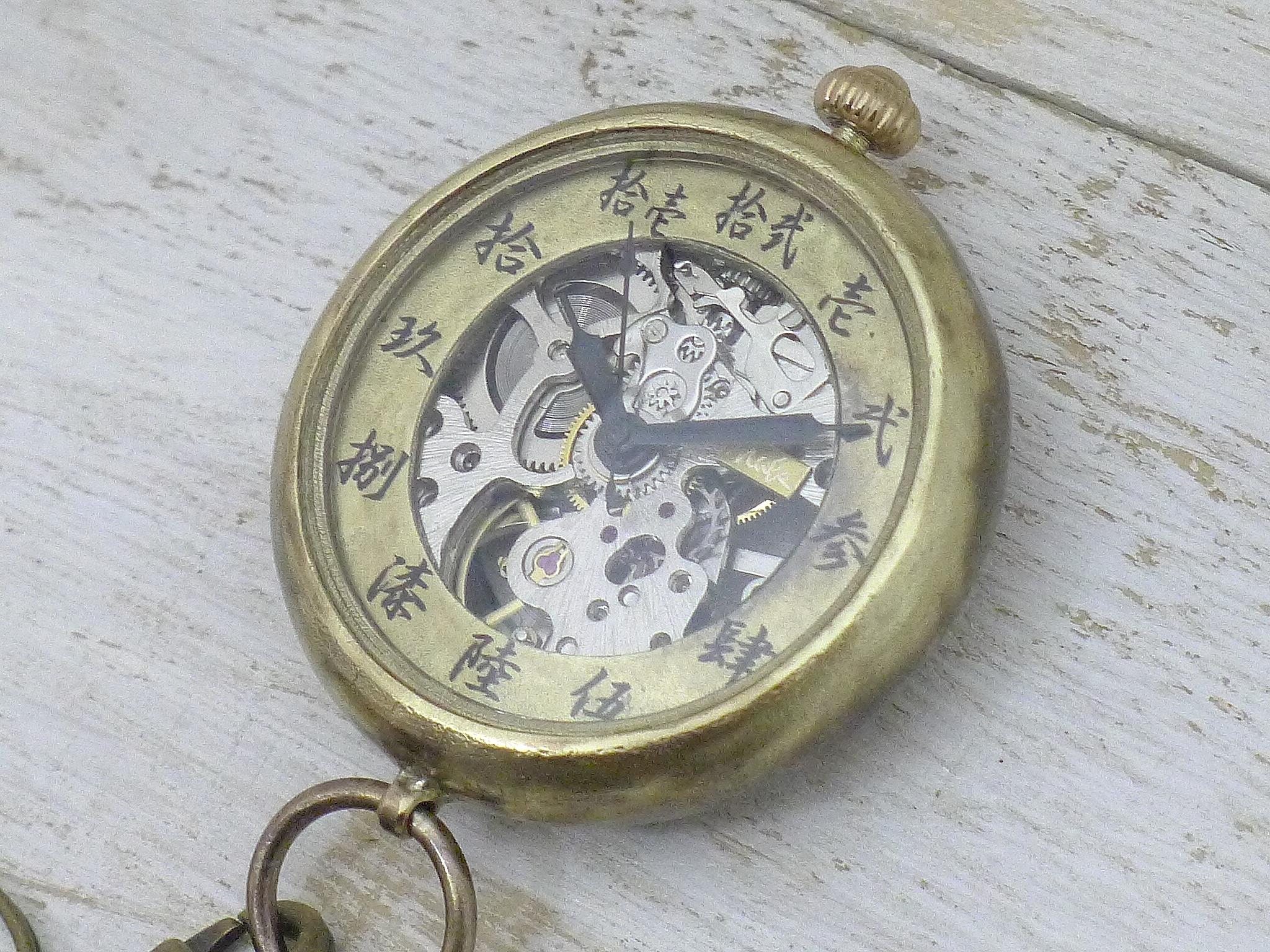 "倭ノ刻手巻懐二" 旧漢数字(大字)インデックス 手巻懐中時計き38mm 手作り腕時計 [BHW154] | 4枚目