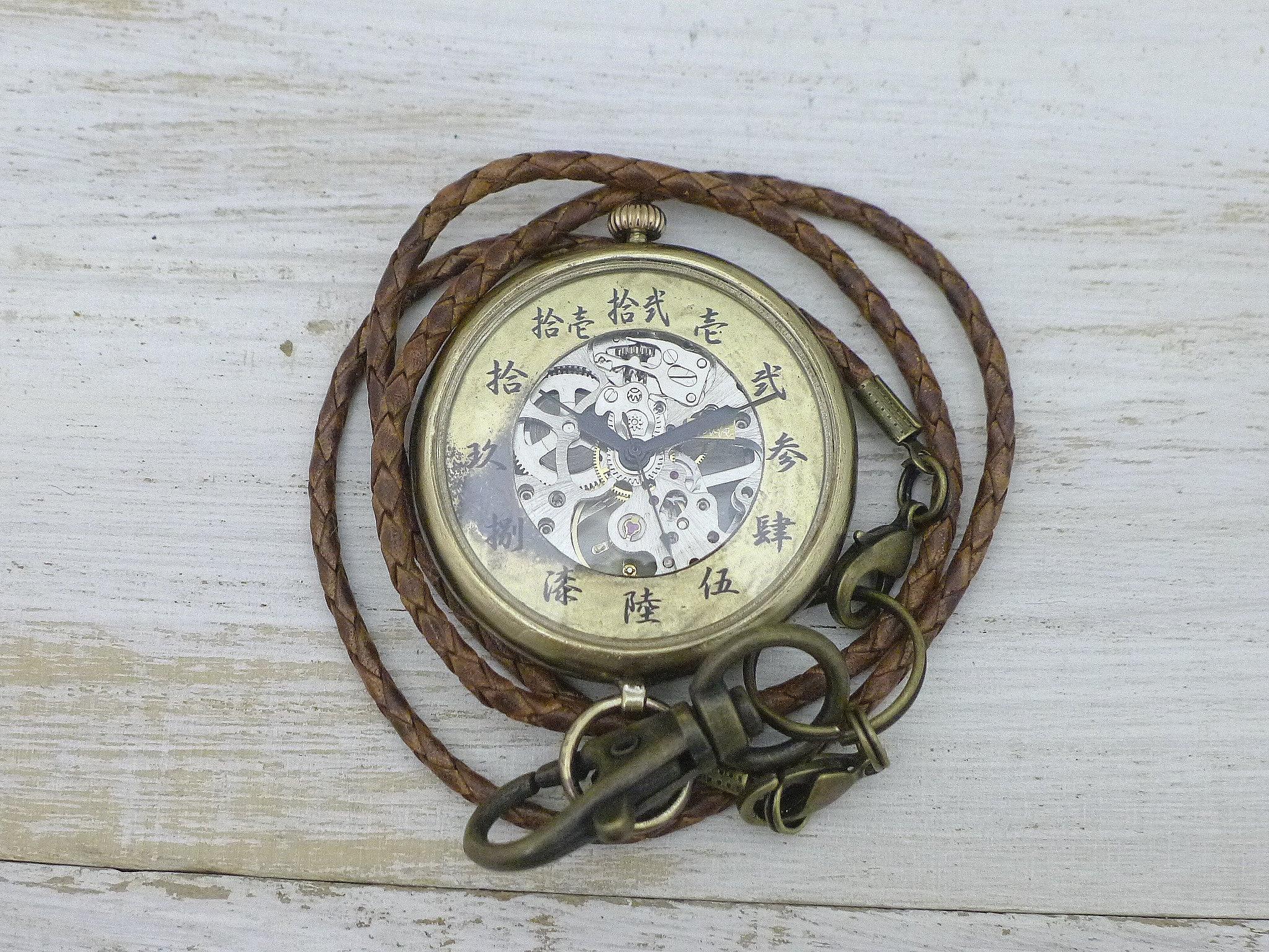 "倭ノ刻手巻懐三" 旧漢数字(大字)インデックス 手巻懐中時計き44mm 手作り腕時計 [BHW155]1枚目の画像