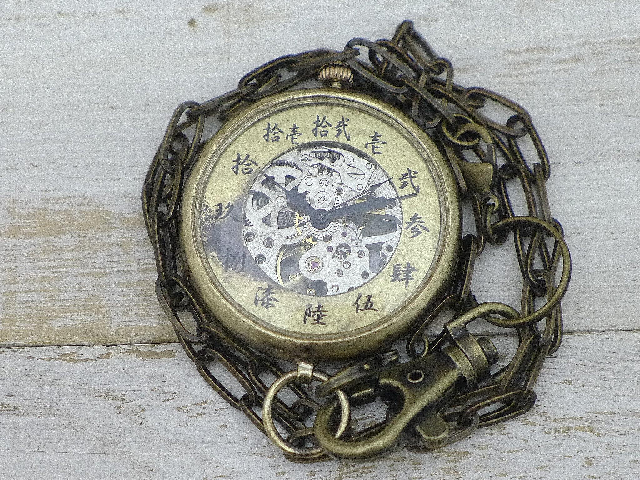 "倭ノ刻手巻懐三" 旧漢数字(大字)インデックス 手巻懐中時計き44mm 手作り腕時計 [BHW155] | 7枚目